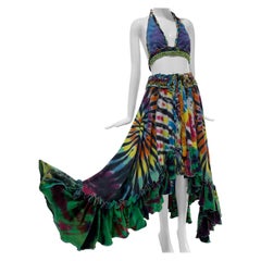 Torso Creations Rainbow Tie-Dye Skirt & Halter Set w/ Hand-Knit Waist Details