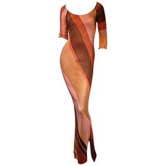 Gianfranco Ferre Vintage Metallic Asymmetrical Striped Knit Dress / Gown 