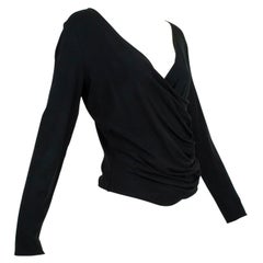 Armani Collezioni Schwarzes Jersey-Wickelpullover-Top mit tiefem Ausschnitt im Criss-Cross-Look, Größe 10