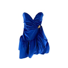 Vintage THE ATTICO Royal Blue Velour Cotton & Elastane Ruffled Size 4 Cocktail Dress