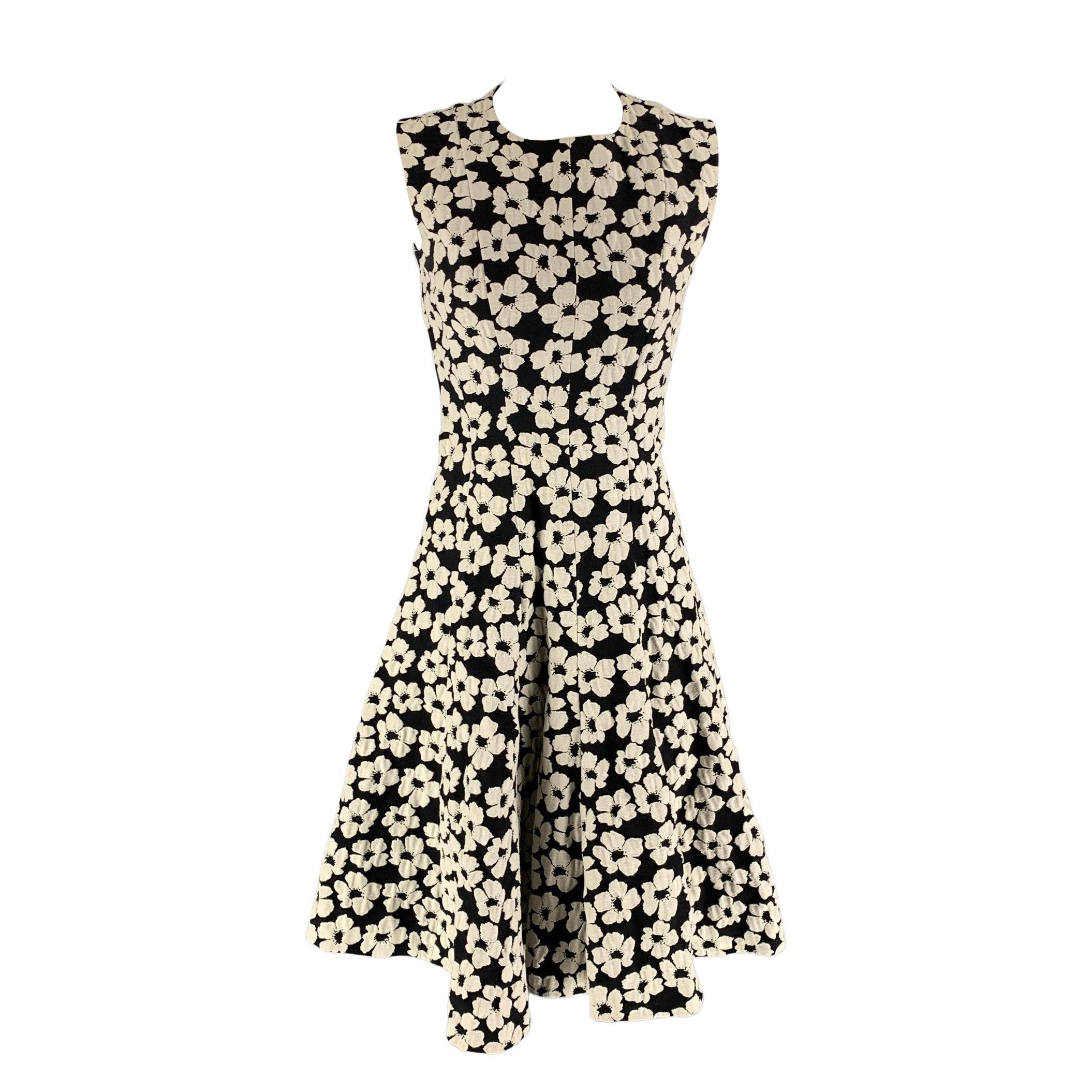 CAROLINA HERRERA Black & White Cotton Blend Floral Mid-Calf Dress