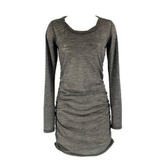 COTELAC Size S Grey Heather Wool & Polyester Ruched Mini Dress