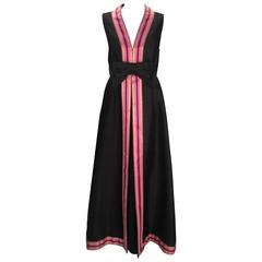 1960s Kent Black and Pink Maxi Dress with Bow