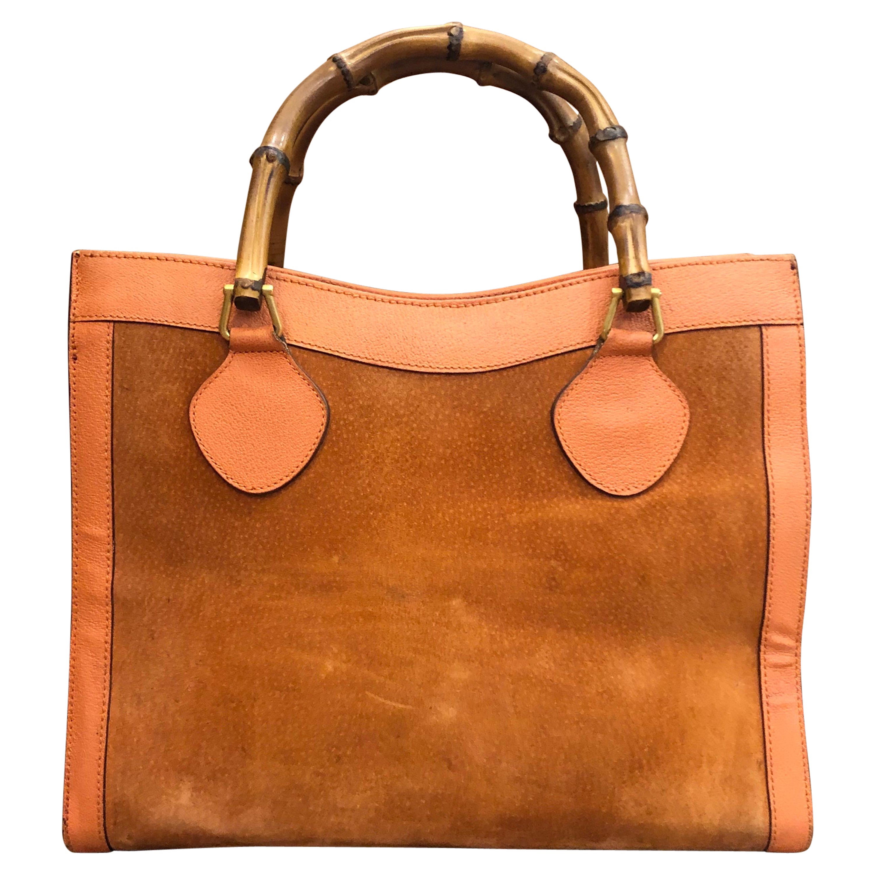 1990s Vintage GUCCI Orange Suede Leather Bamboo Diana Tote Bag (Medium) at  1stDibs