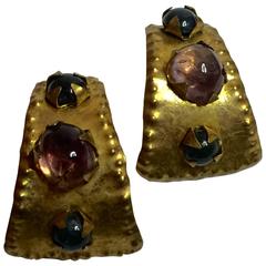 1990's HERVE VAN DER STRAETEN Goldtone and Amethyst Earrings 8