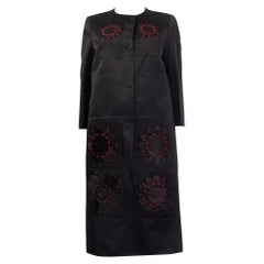 PRADA black silk 2013 FLORAL EMBROIDERED SATIN Coat Jacket 40 S