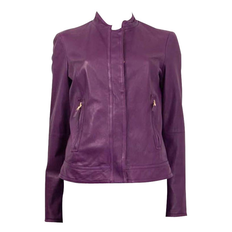 ETRO grape purple leather BIKER Jacket 44 L For Sale