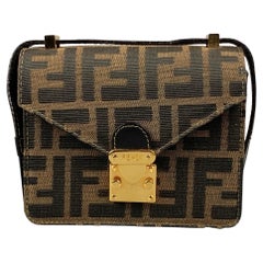 FENDI Braun & Tan Monogramm Segeltuch Cross Body Mini Handtasche