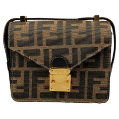 FENDI Brown & Tan Monogram Canvas Cross Body Mini Handbag