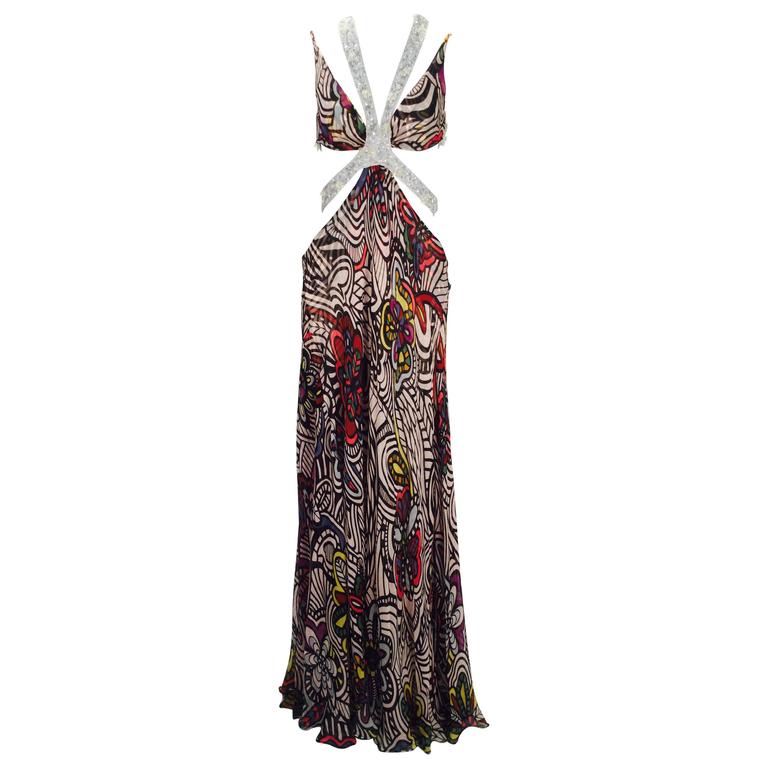 1980s Missoni Abstract Printed Floral Silk Dress with Embellishment at ...