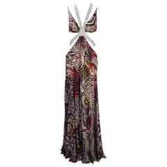 1980s Missoni Abstract Printed Floral Silk Dress with Embellishment