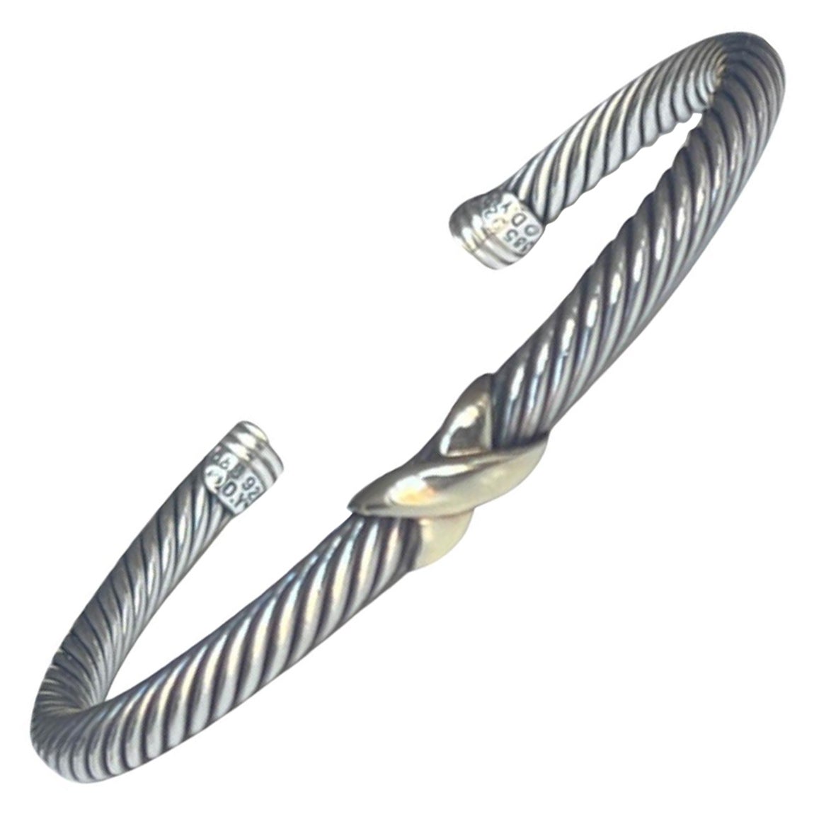 David Yurman Sterling Silver 14k Gold Dome Hinge Cable Cuff Bracelet ...