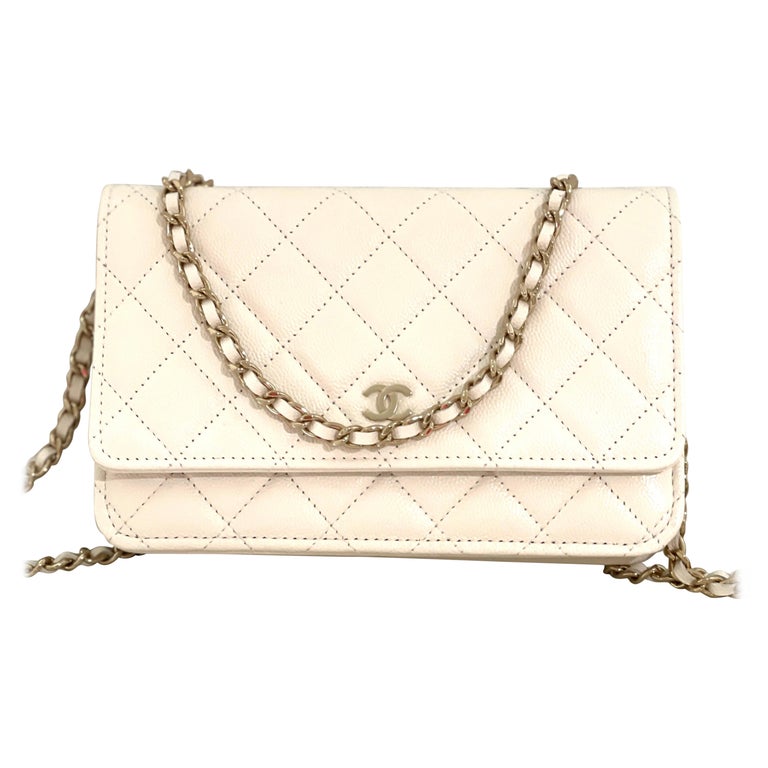 Chanel Wallet on Chain White Caviar Gold Chain at 1stDibs