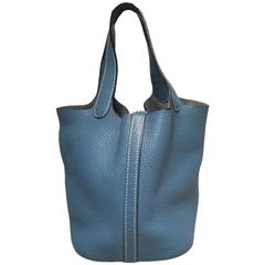 Hermes Blue Jean Clemence Leather Picotin PM Bag