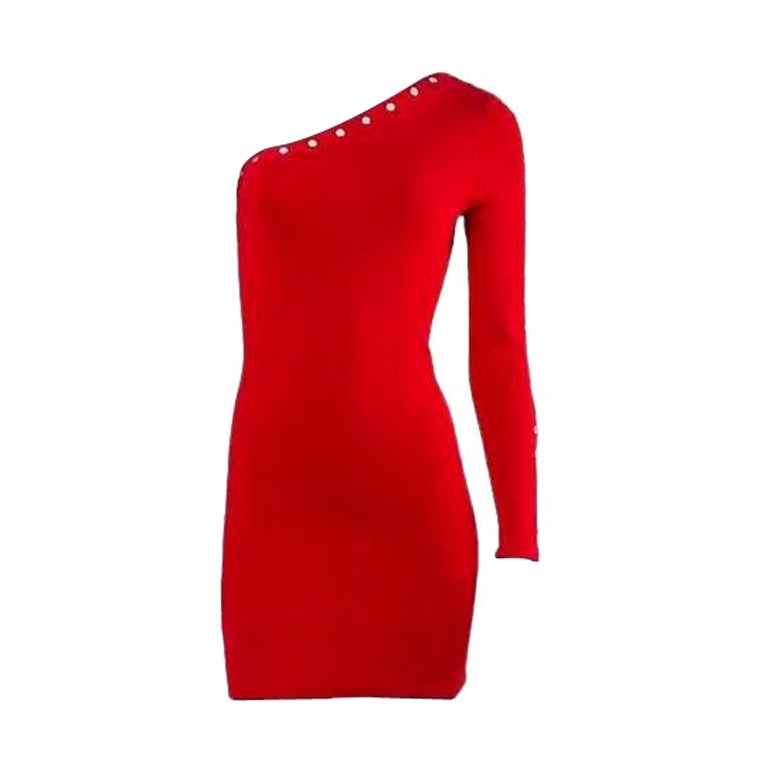 ALEXANDER WANG RED MINI BODYCON ONE SHOULDER DRESS size S