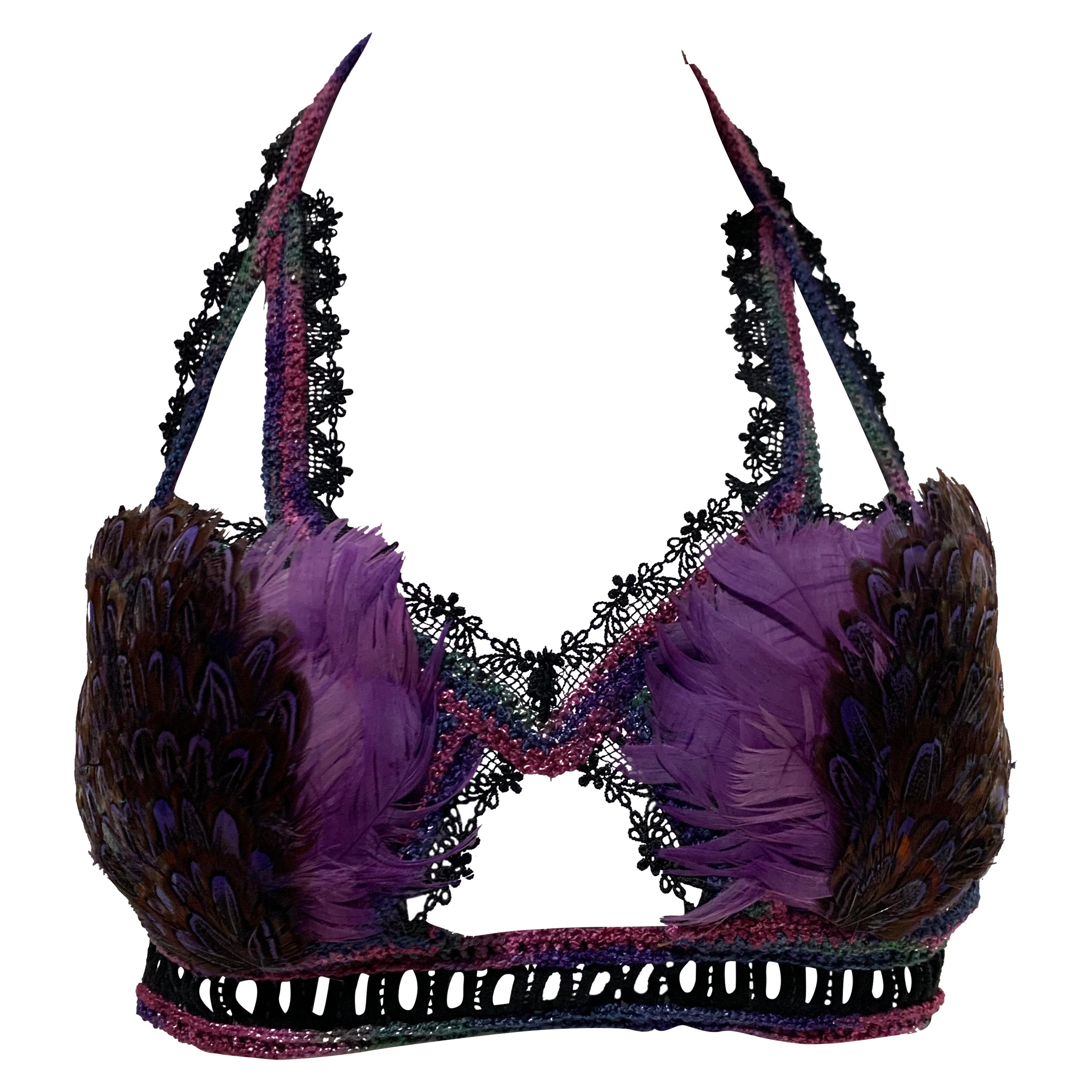 Torso Creations Feathered Lace Bralette in Purple and Black Lace and Crochet