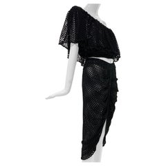 Torso Creations 2-Piece Black Fishnet Off-Shoulder Blouse & Ruched Skirt