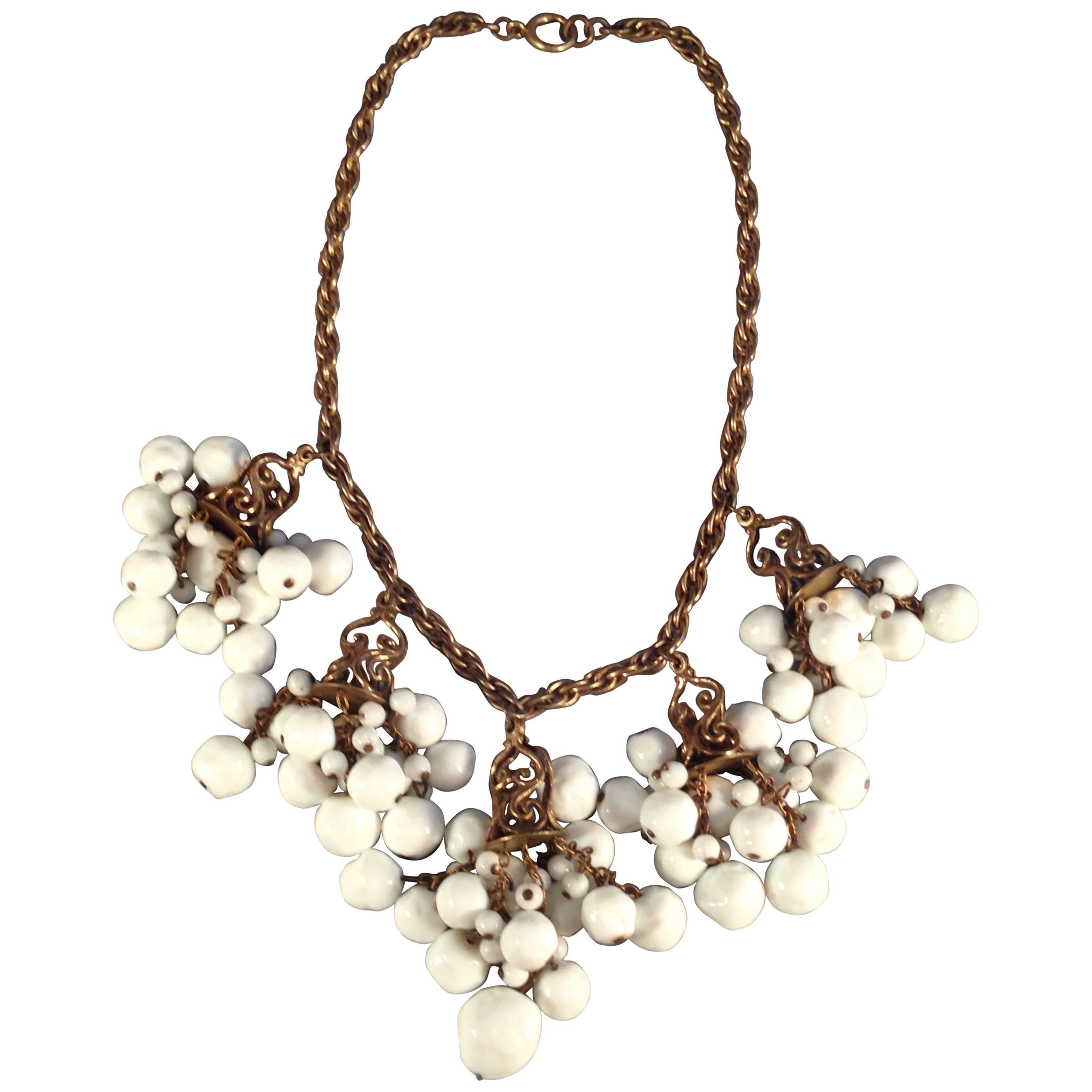 Miriam Haskell Necklace 1940s White Glass Beads For Sale