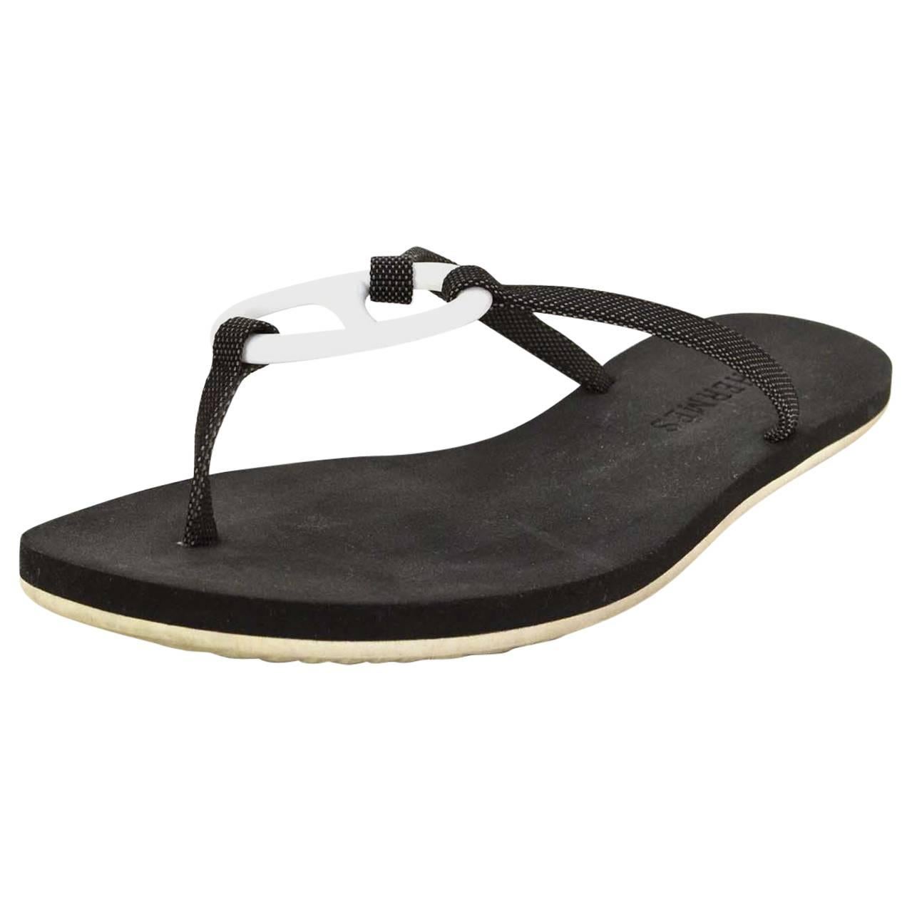 Hermes Black & White Kala Nera Ancre Flip Flops sz 37