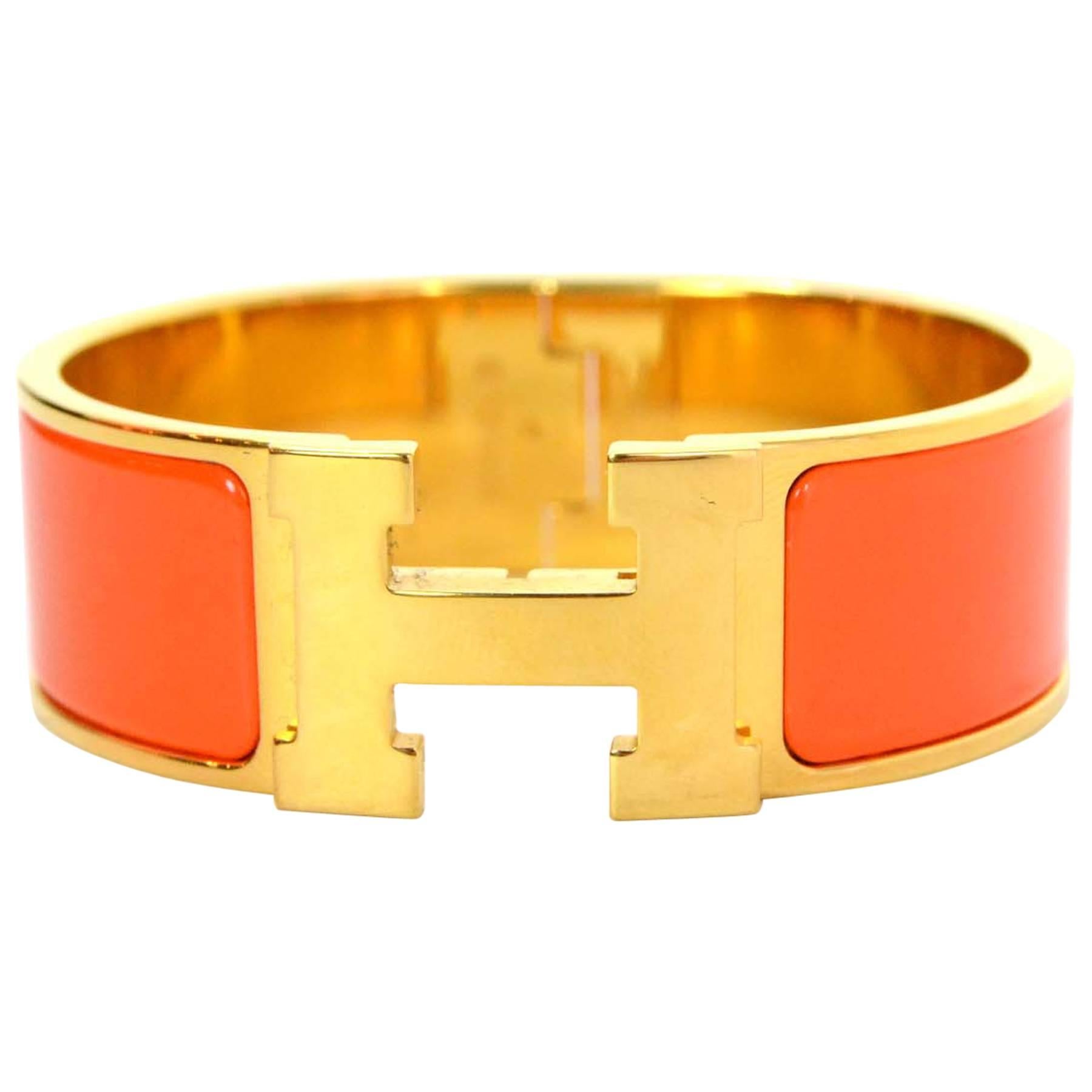 Hermes Orange Enamel Wide H Clic Clac PM Bracelet GHW
