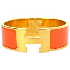 Hermes Orange Enamel Wide H Clic Clac PM Bracelet GHW