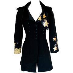 Christian LaCroix Long Jacket Black Velvet Embroidery Lace Sequins Stars 80s 38 7