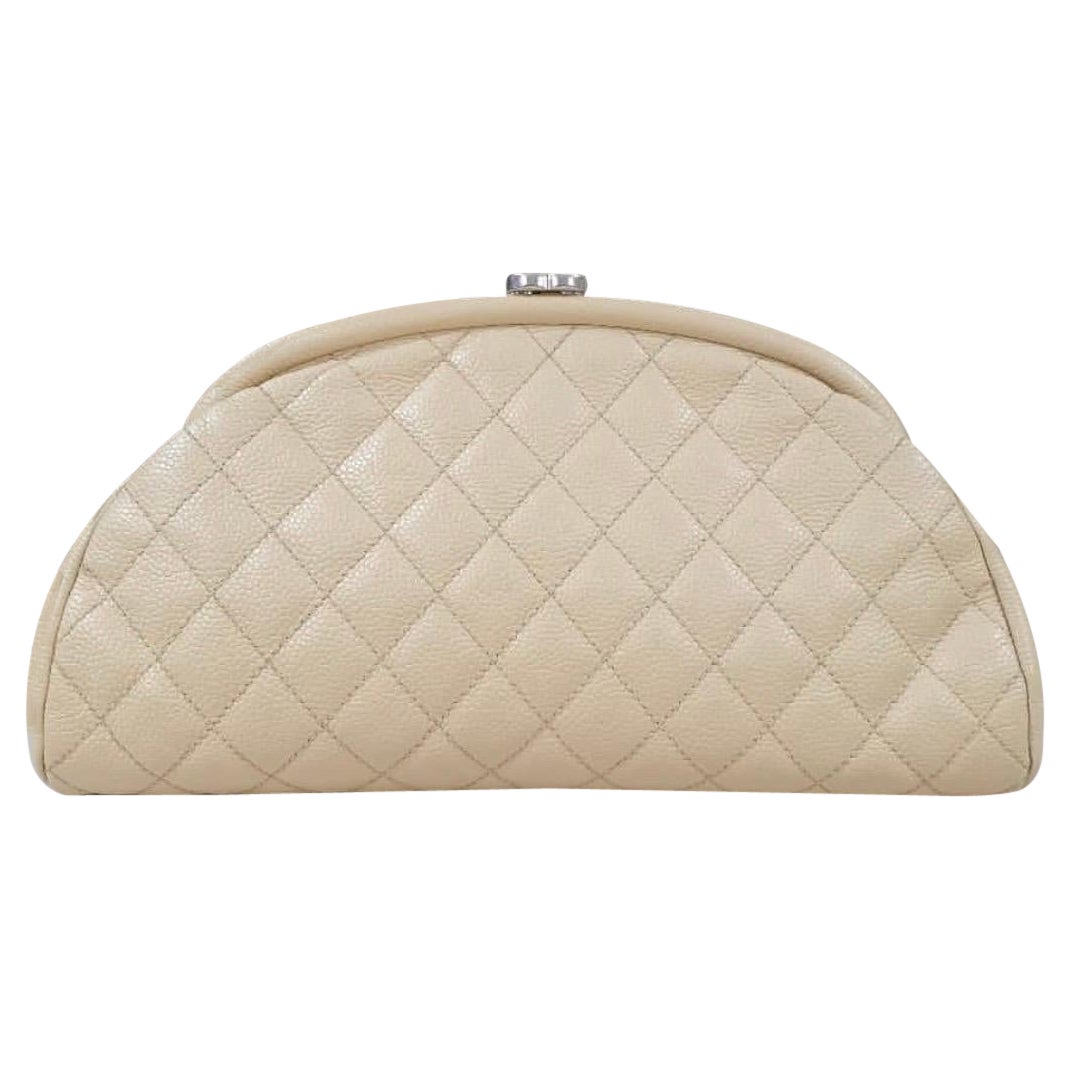 Chanel Timeless Beige CC Quilted Caviar Clutch