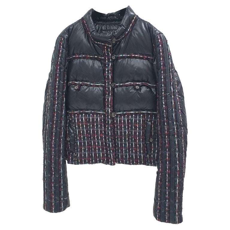 Chanel Tweed and Polyamide Down Puffer Jacket For Sale at 1stDibs