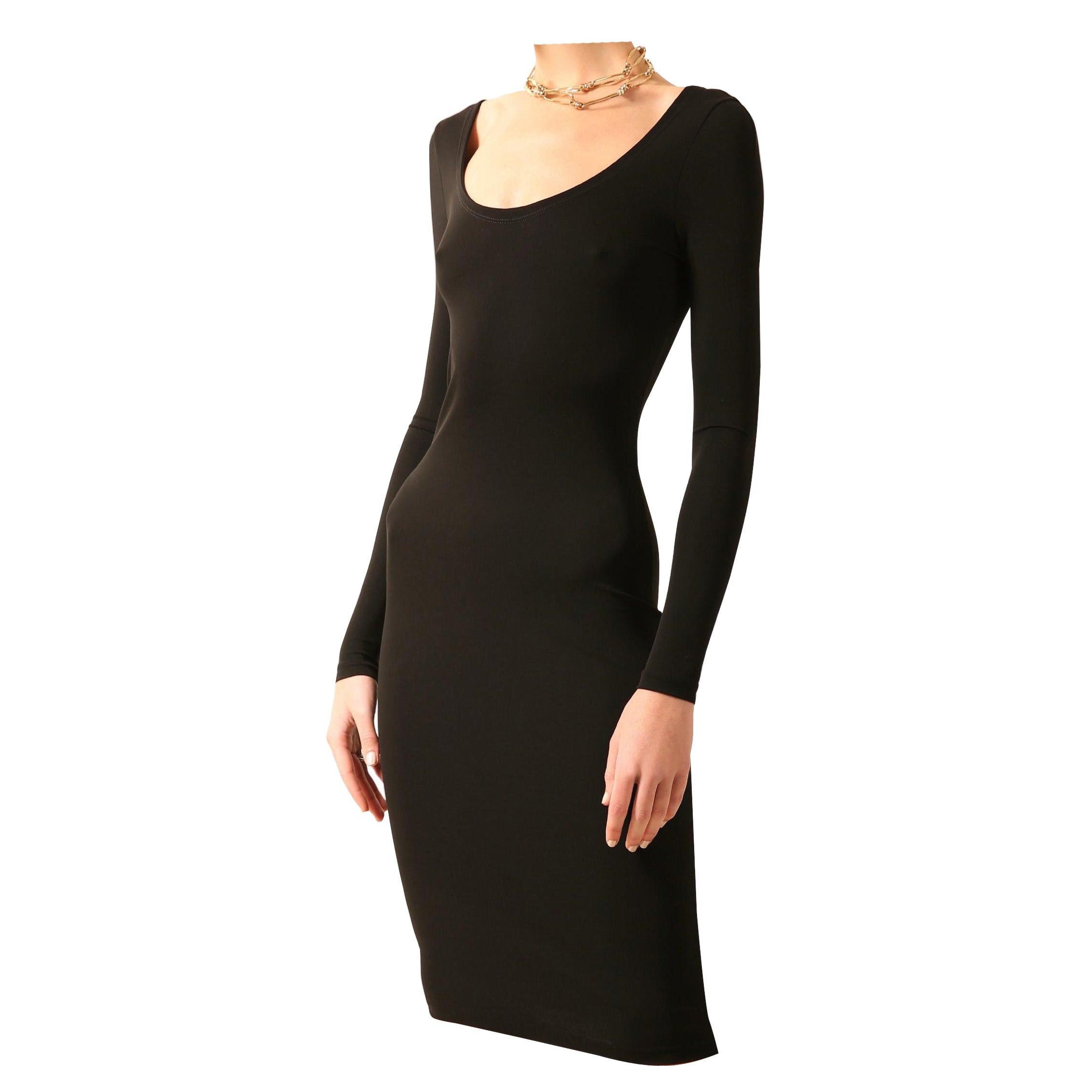 Calvin Klein black stretch scoop neck backless body con midi length dress  US 2 For Sale at 1stDibs | calvin klein black dress