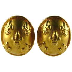 Karl Lagerfeld Vintage Massive Gold Toned Fleur de Lys Clip-On Earrings