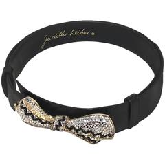 Judith Leiber Vintage Black Leather Belt with Swarovski Crystal Bow 