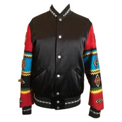 Saint Laurent Size 40 Black Satin Bomber Woven Sleeves Jacket 