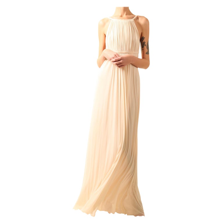 Halston 09 ivory cream plisse grecian style backless wedding maxi dress  gown 42 For Sale at 1stDibs | grecian style dress, grecian style maxi dress