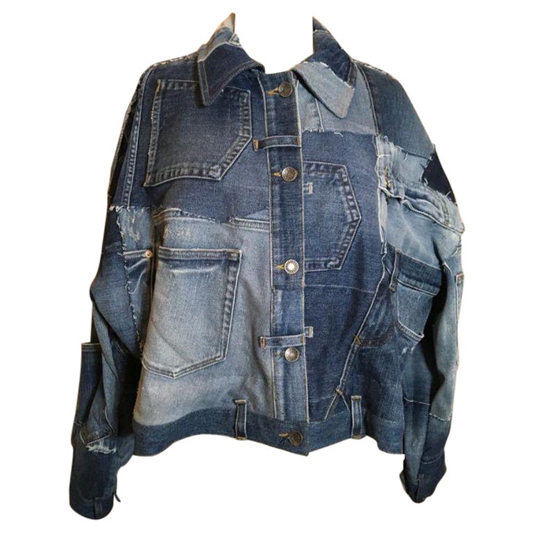 Dolce and Gabbana Size 40 Blue Denim Patchwork Jacket 2400-85-12119 For ...