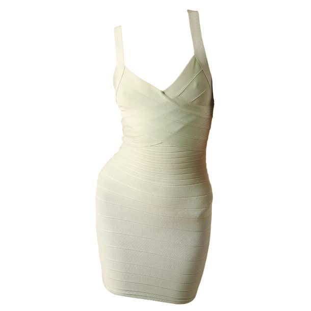 Herve Leger mint green bandage body con low cut cross over backless ...