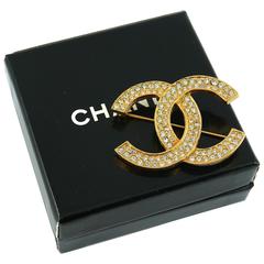 Chanel Vintage CC Logo Crystal Brooch