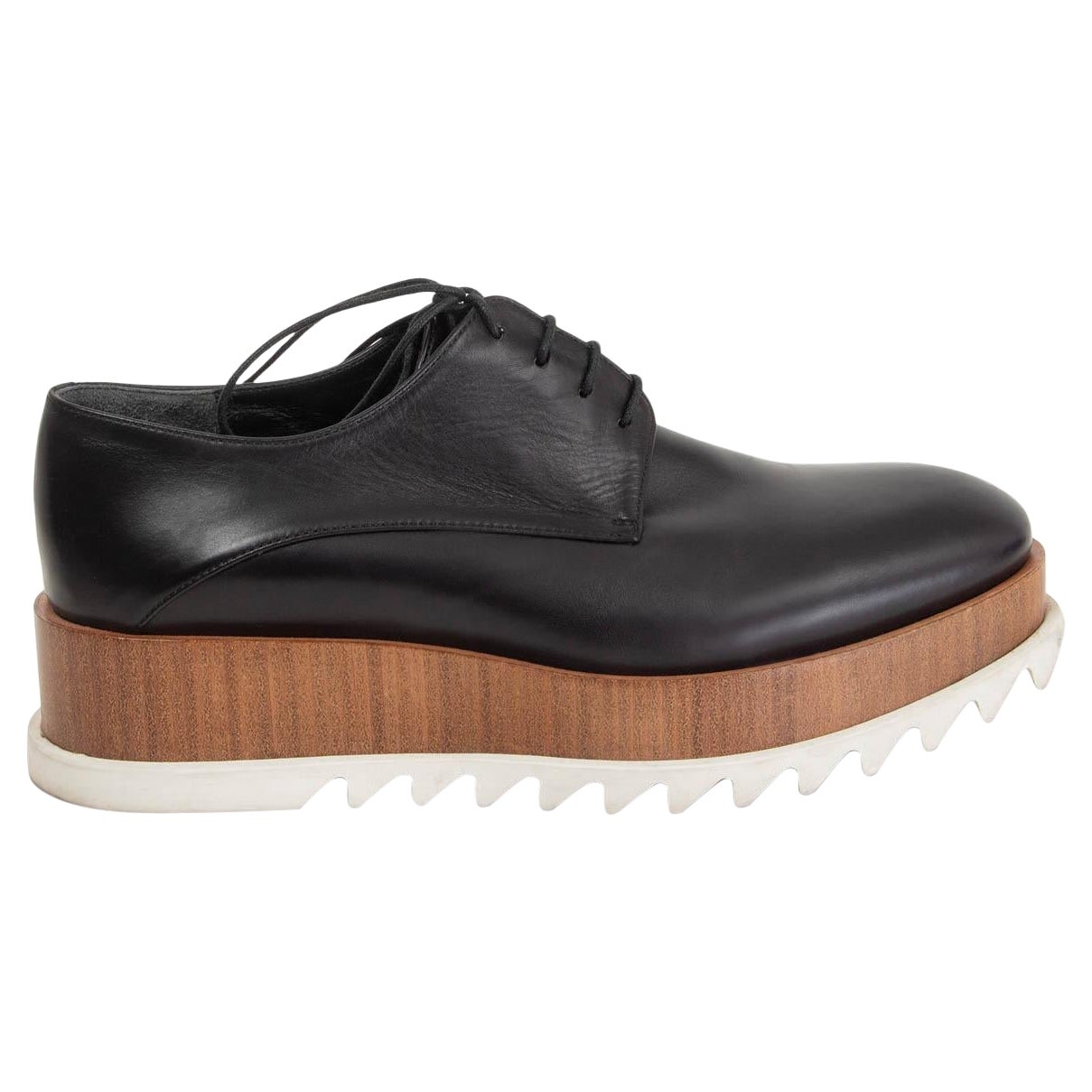 JIL SANDER black  leather WOODEN PLATFORM DERBYS Flats Shoes 38 For Sale