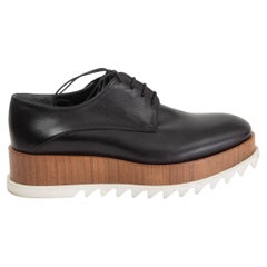 JIL SANDER black  leather WOODEN PLATFORM DERBYS Flats Shoes 38