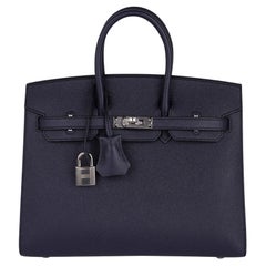 Hermes Birkin Sellier 25 Bag Bleu Indigo Palladium Hardware Epsom Leather 