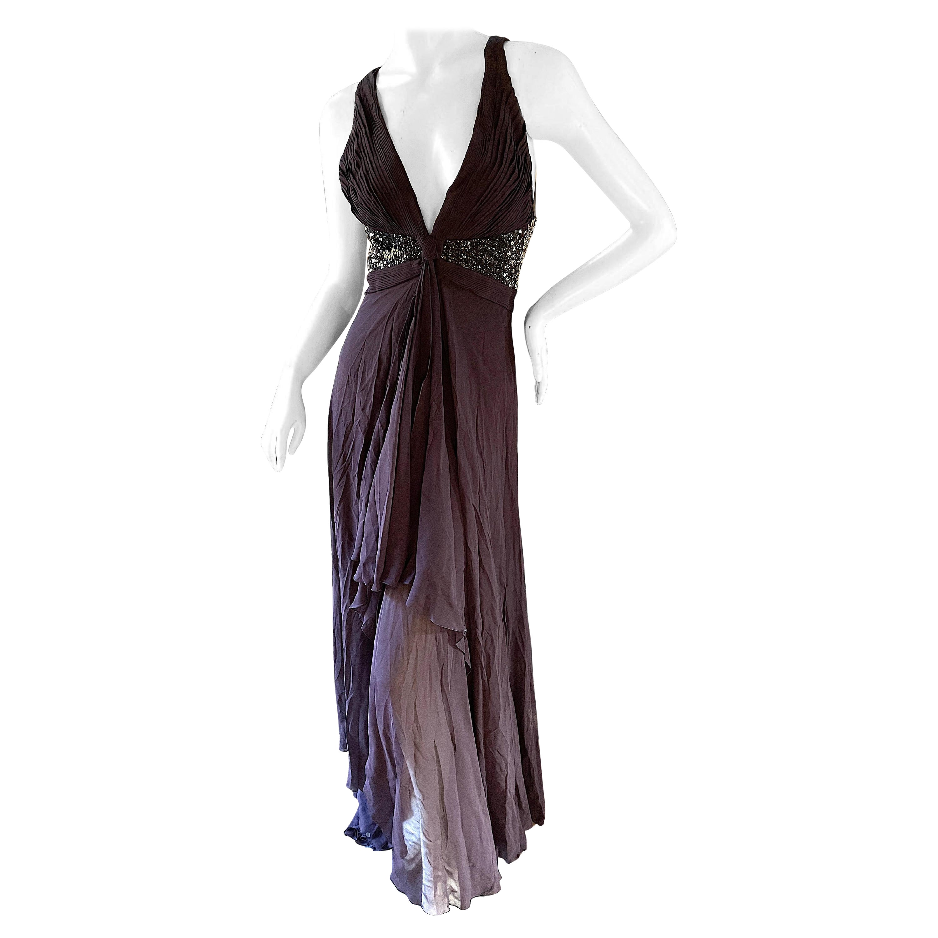 Roberto Cavalli Vintage Ombre Sequin Purple Plunging Dress with Sexy Back For Sale