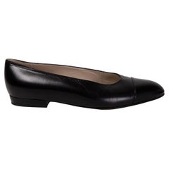 CHANEL black leather VINTAGE Ballet Flats Shoes 39