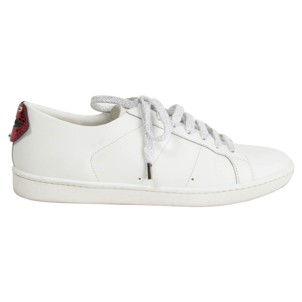 SAINT LAURENT white leather LIPS CLASSIC COURT Sneakers Shoes 39.5 For Sale