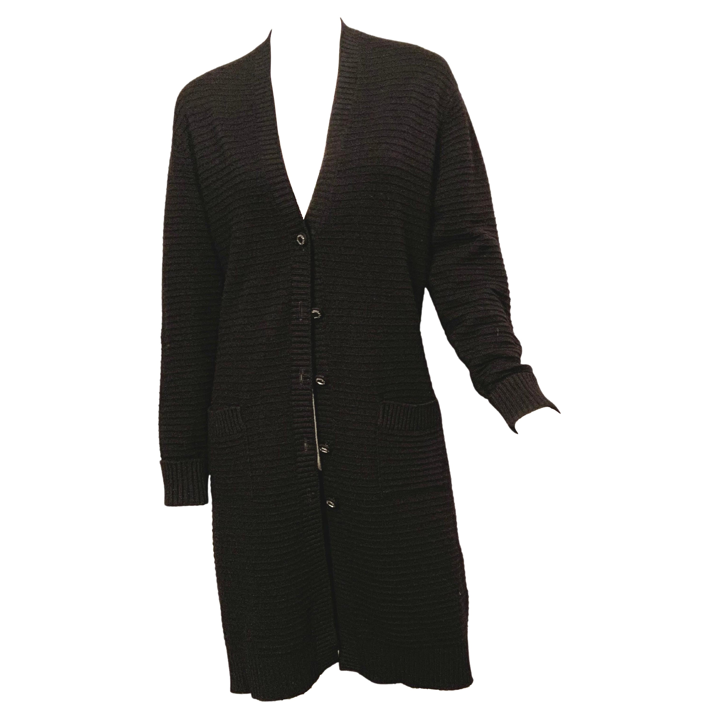Chanel Black Cashmere Long Cardigan Sweater, Larger Size
