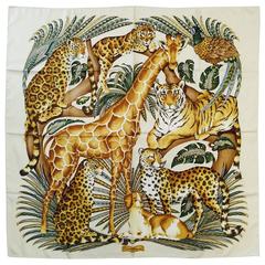 New Salvatore Ferragamo Ivory 100% Silk Twill Safari Scarf