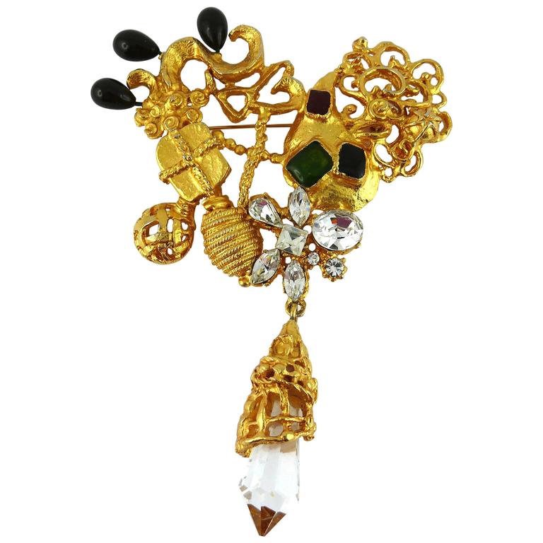 Christian Lacroix Vintage Huge Jewelled Baroque Heart Brooch For Sale