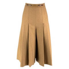 CELINE Size 2 Camel Pleated Wool Cropped Skirt Pants