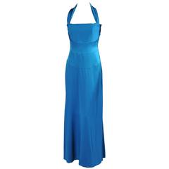 Yves Saint Laurent Numbered Haute Couture Silk Satin Halter Evening Gown