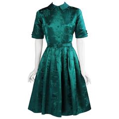 1950's Saks Fifth Avenue Emerald Green Silk Dress