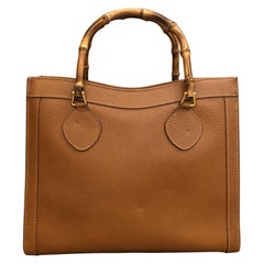 1990s Gucci Brown Leather Bamboo Tote Diana Tote (Medium)