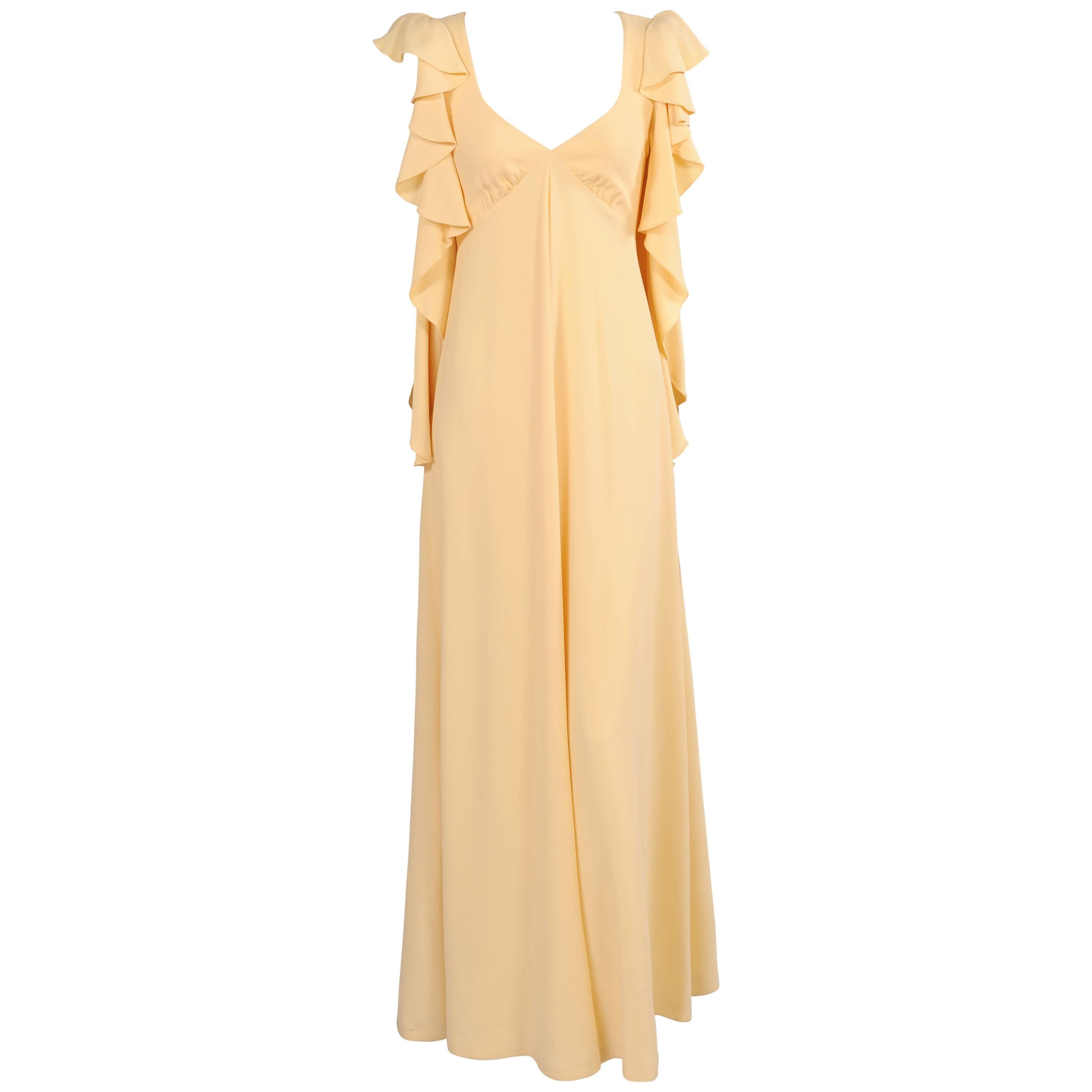 Biba 1970's Yellow Crepe Dress with Ruffles at 1stDibs